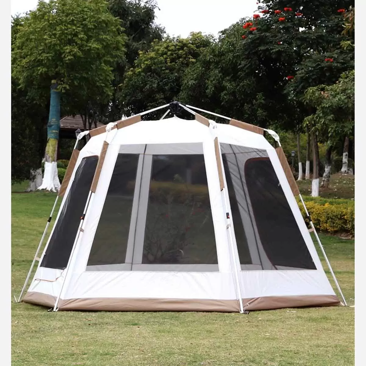 original (2) Tendë Automatike Kampingu Heksagonale FX-2105 – 2 Dhoma + 1 Sallon