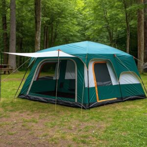 Tendë Kampingu Familjare FX-2028 – 2 Dhoma + 1 Ambient Qendror (8–10 Persona)